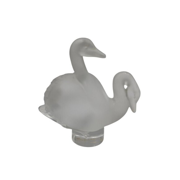 LALIQUE France CRYSTAL Double SWAN Sculpture CLEAR & FROSTED Art GLASS Signed Co - Picture 2 of 4